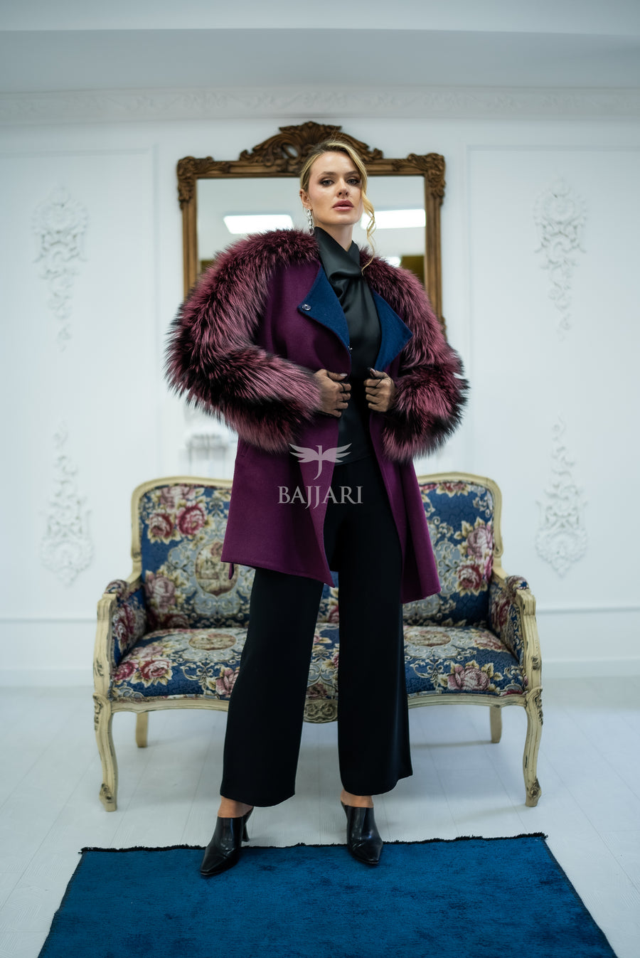Stylish and Assertive Bajjari Design with Alpaca Llama Wool, Frost Fox Fur Shoulder and Sleeve Details -9584-