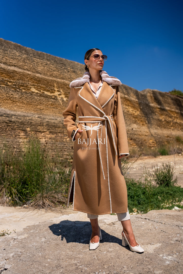 Alpaca Fabric with Rex Fur, Embroidered Details, and Belt -3991-