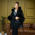 Elegant Hooded Cashmere Cape with Fox Fur Collar and Cuffs -1337-