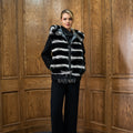 Alpaca Fabric Hooded Model with Rabbit Fur and Real Rabbit Fur Trim on the Front and Hood -9444-