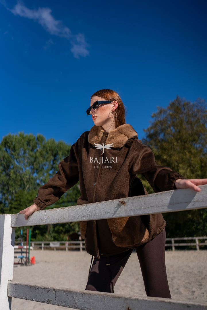 Elegant Harmony of Alpaca Fabric &amp; Mink Fur -9449-
