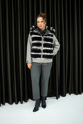 Alpaca Fabric Hooded Model with Rabbit Fur and Real Rabbit Fur Trim on the Front and Hood -9444-