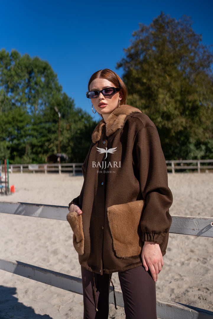 Elegant Harmony of Alpaca Fabric &amp; Mink Fur -9449-