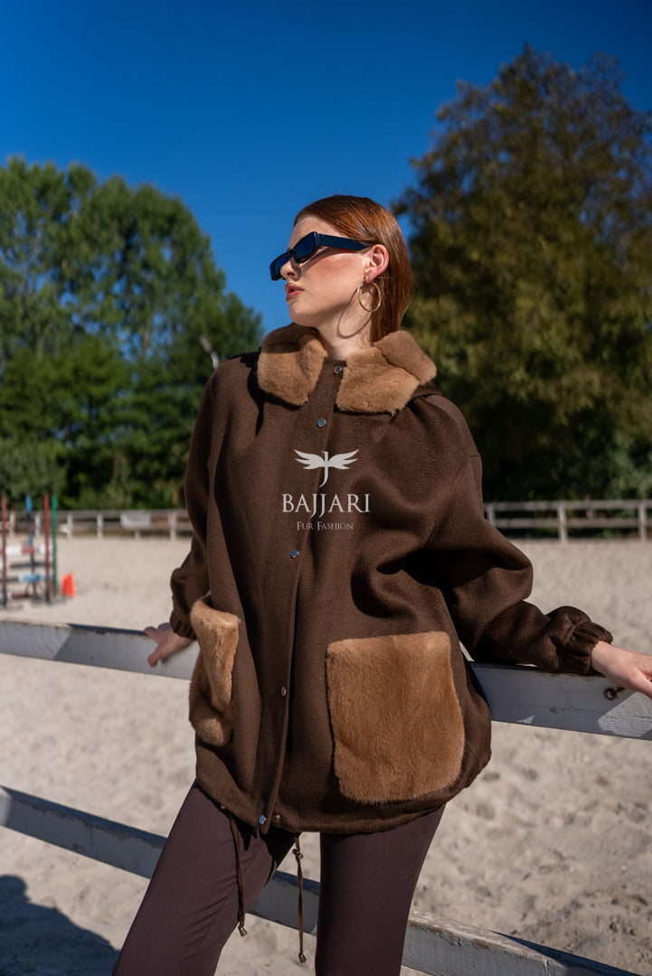 Elegant Harmony of Alpaca Fabric &amp; Mink Fur -9449-