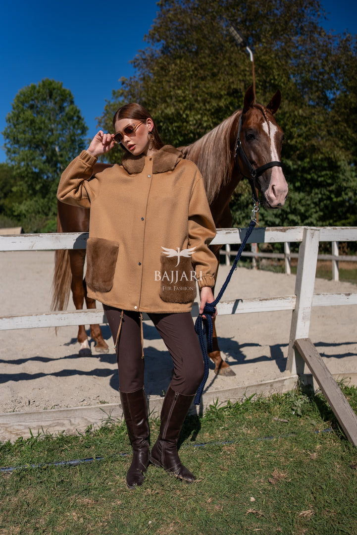 Elegant Harmony of Alpaca Fabric &amp; Mink Fur -9449-