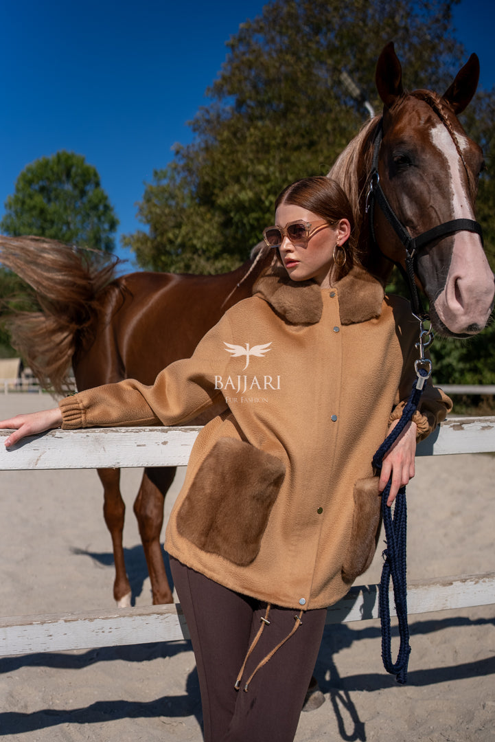 Elegant Harmony of Alpaca Fabric &amp; Mink Fur -9449-