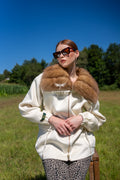 Short Jacket with Sable Fur Collar in Alpaca Wool -9441-