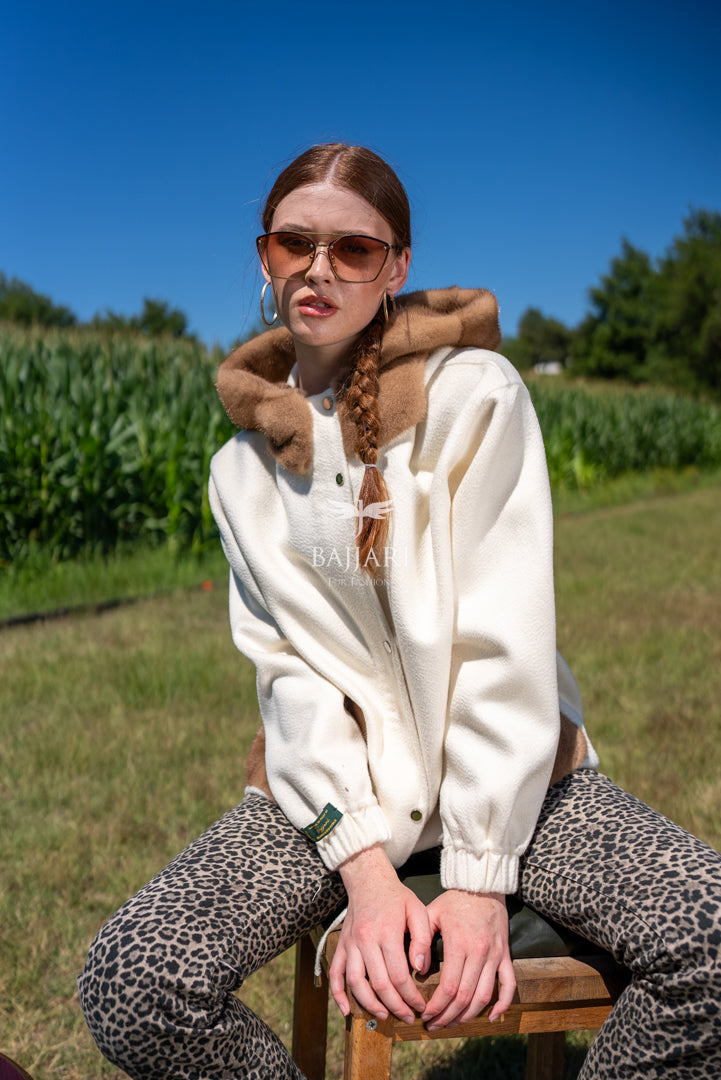 Elegant Harmony of Alpaca Fabric &amp; Mink Fur -9449-