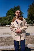 Elegant Women’s Coat with Alpaca Lama Fabric and Mink Fur Collar -9434-