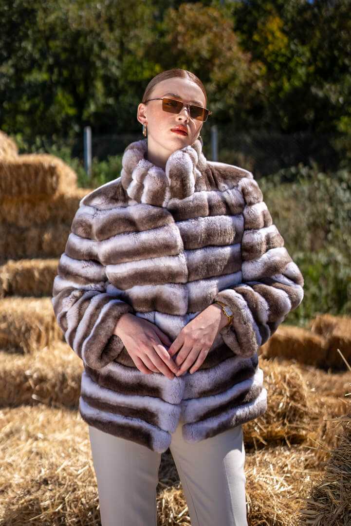 Elegant Women’s Rabbit Fur Coat with Baby Collar