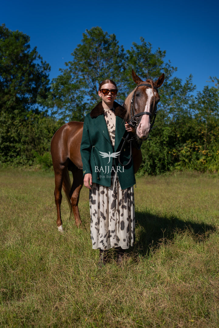 Elegant Women’s Coat with Alpaca Lama Fabric and Mink Fur Collar -9434-