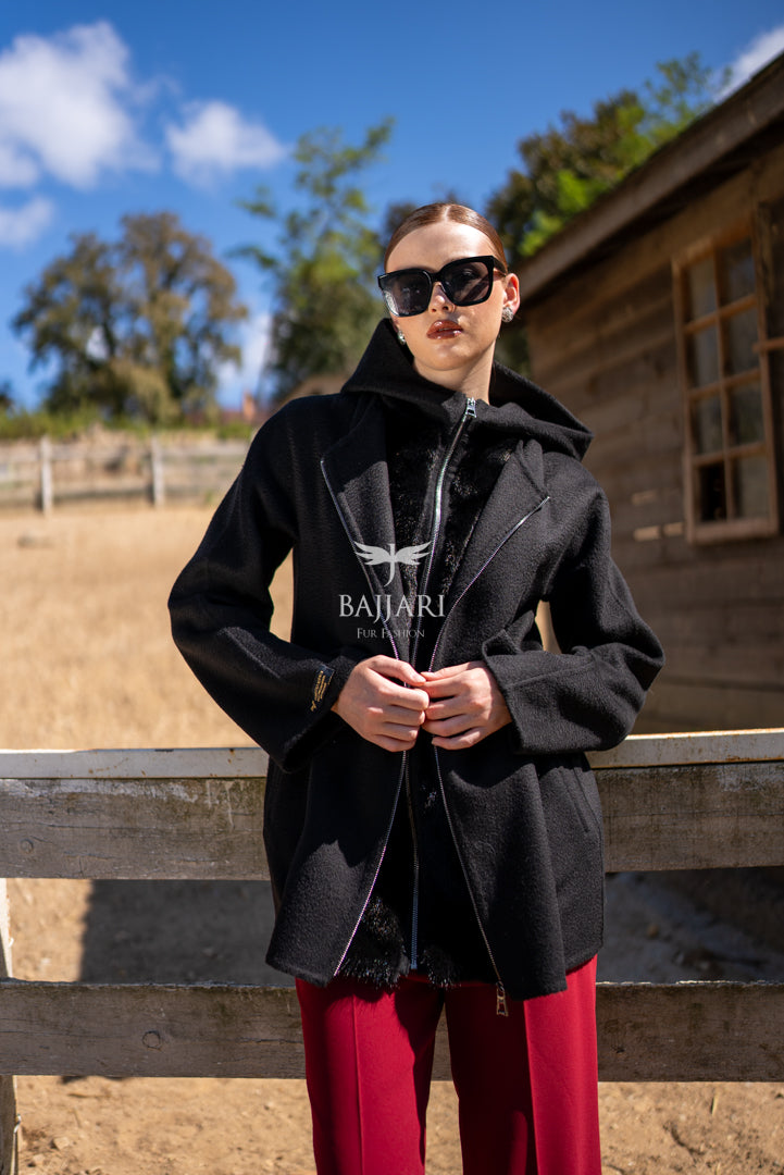 Special Design Coat with Cashmere Fabric and Mink Fur Details  -1362-