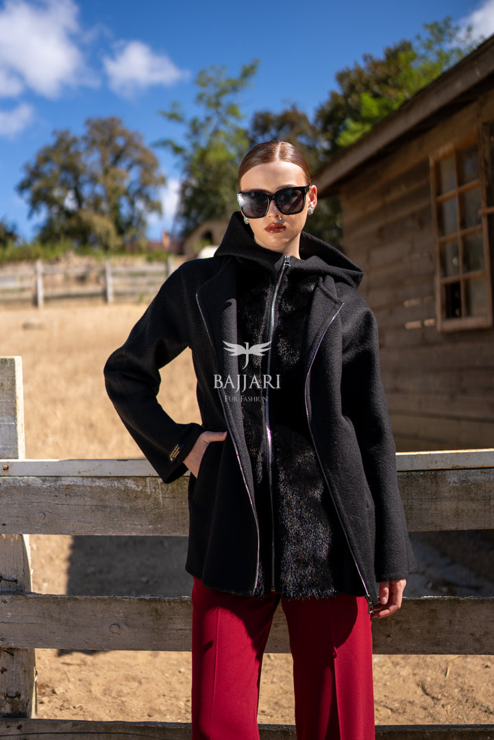 Special Design Coat with Cashmere Fabric and Mink Fur Details  -1362-