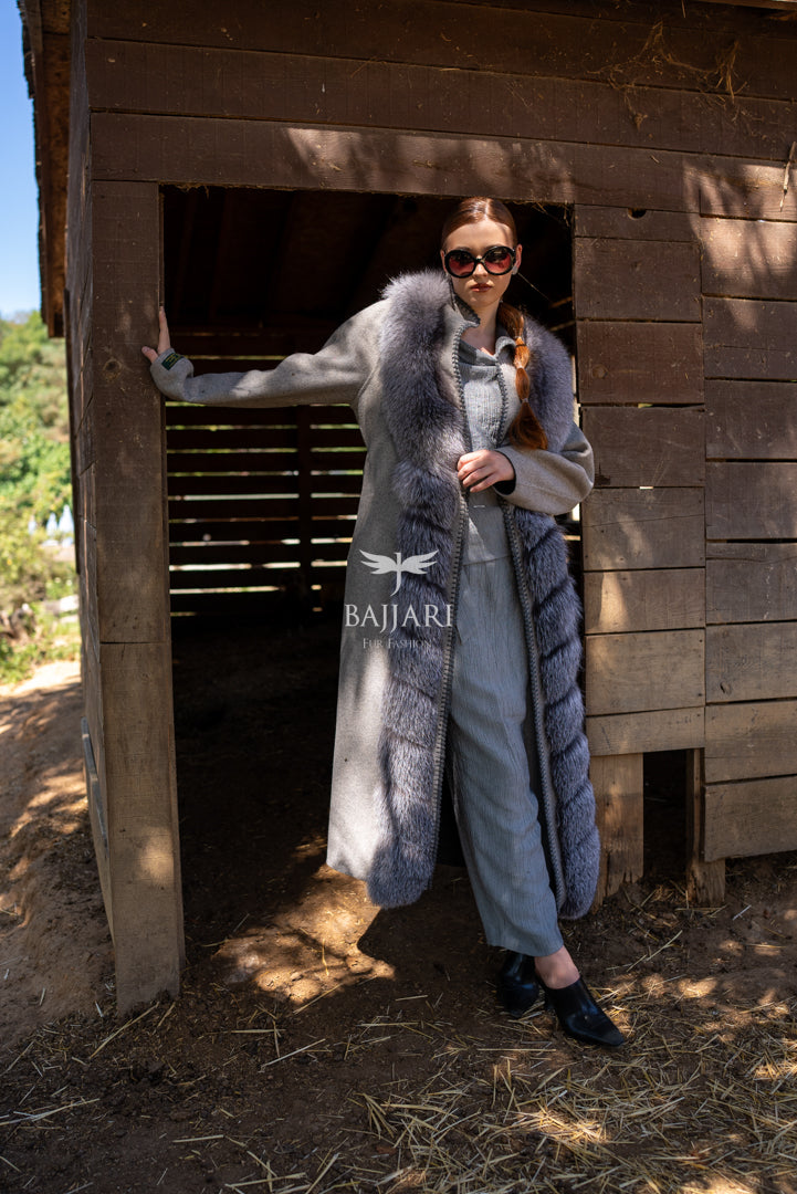 Alpaca Wool Fabric | Full Fur Front &amp; Embroidery Detail-9483-