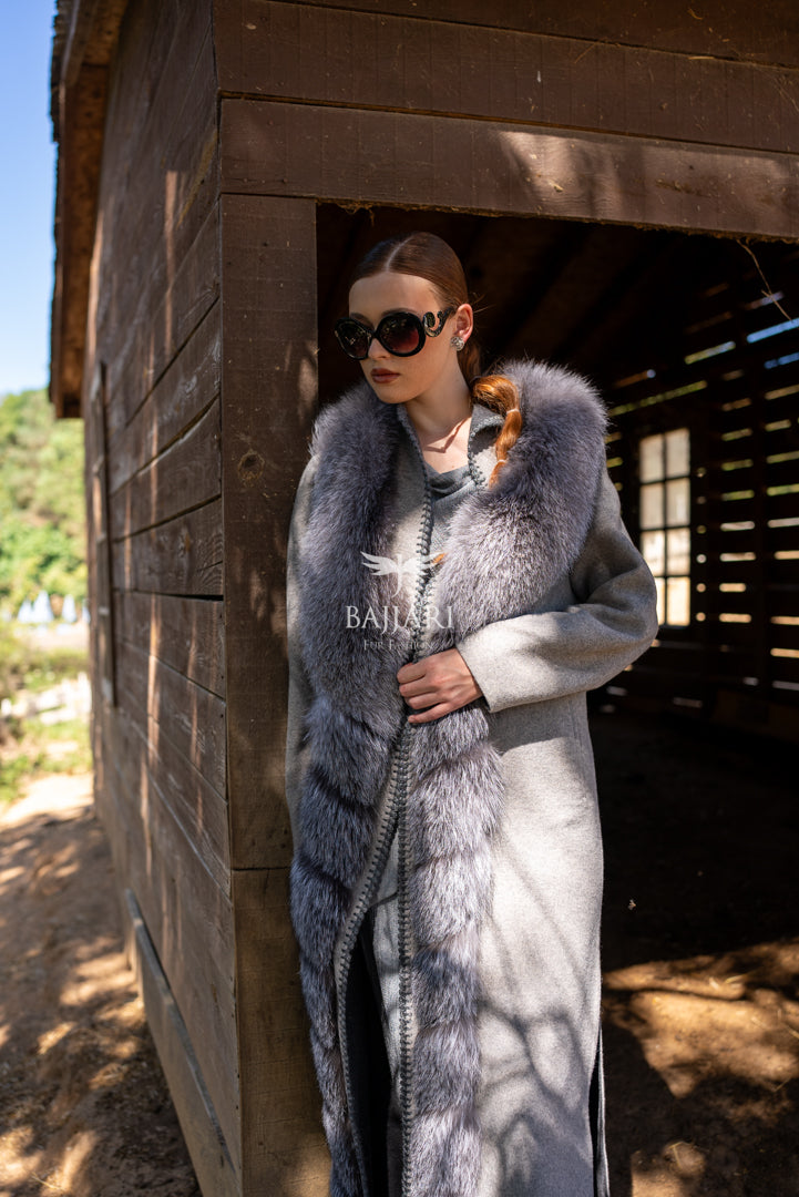Alpaca Wool Fabric | Full Fur Front &amp; Embroidery Detail-9483-