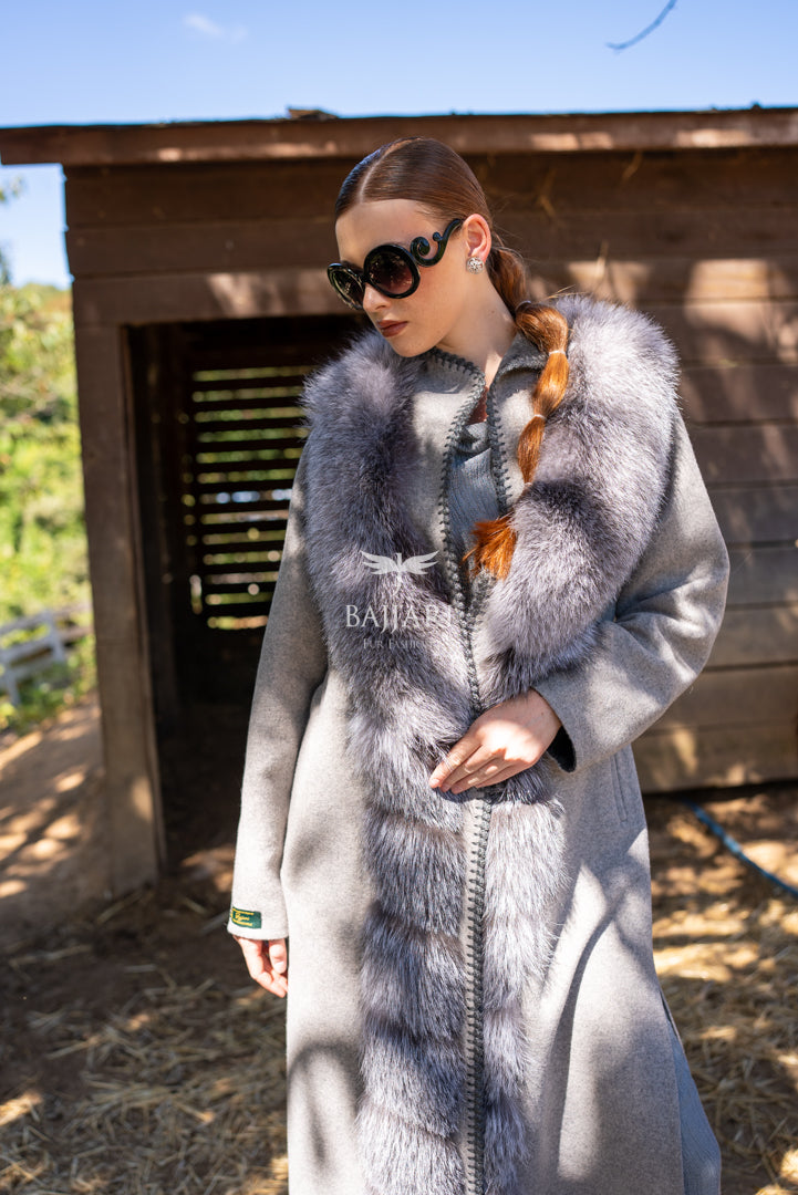 Alpaca Wool Fabric | Full Fur Front &amp; Embroidery Detail-9483-