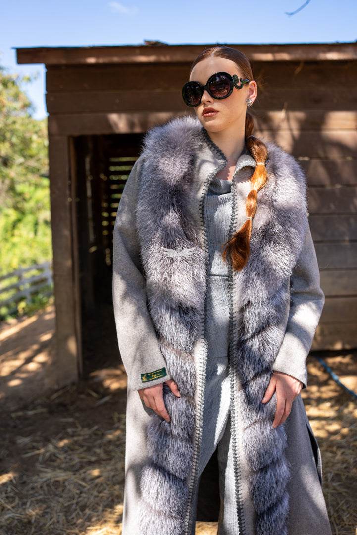 Alpaca Wool Fabric | Full Fur Front &amp; Embroidery Detail-9483-