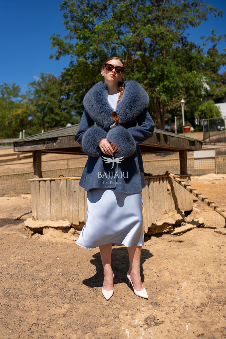 Alpaca Wool Fabric | Fox Fur Collar &amp; Cuff Detail | Flared Cut -3895-