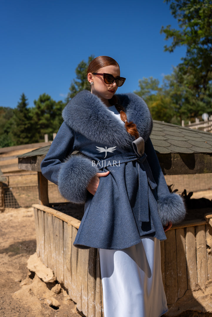 Alpaca Wool Fabric | Fox Fur Collar &amp; Cuff Detail | Flared Cut -3895-
