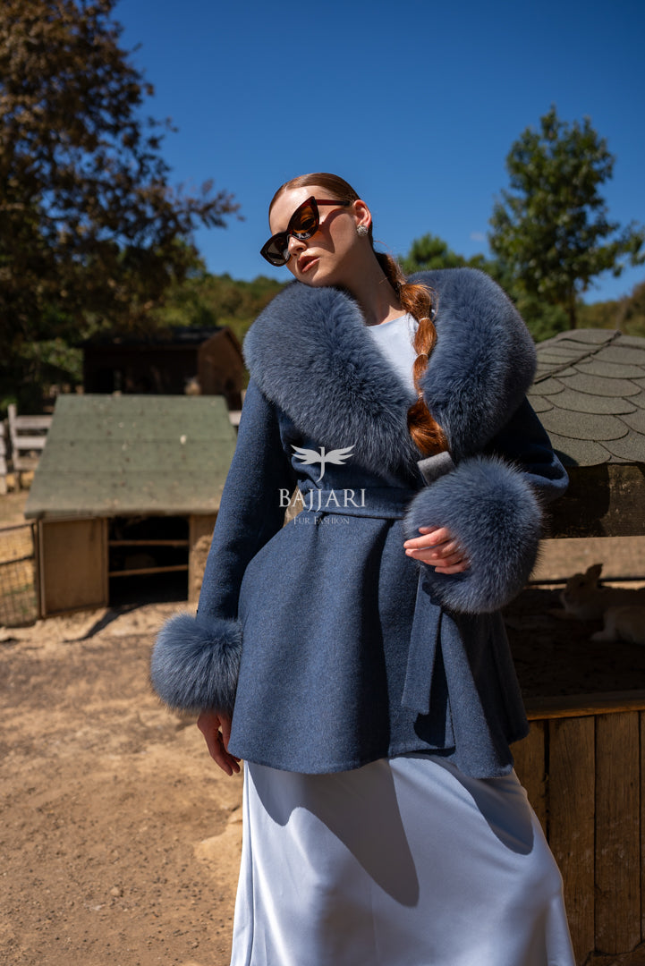 Alpaca Wool Fabric | Fox Fur Collar &amp; Cuff Detail | Flared Cut -3895-