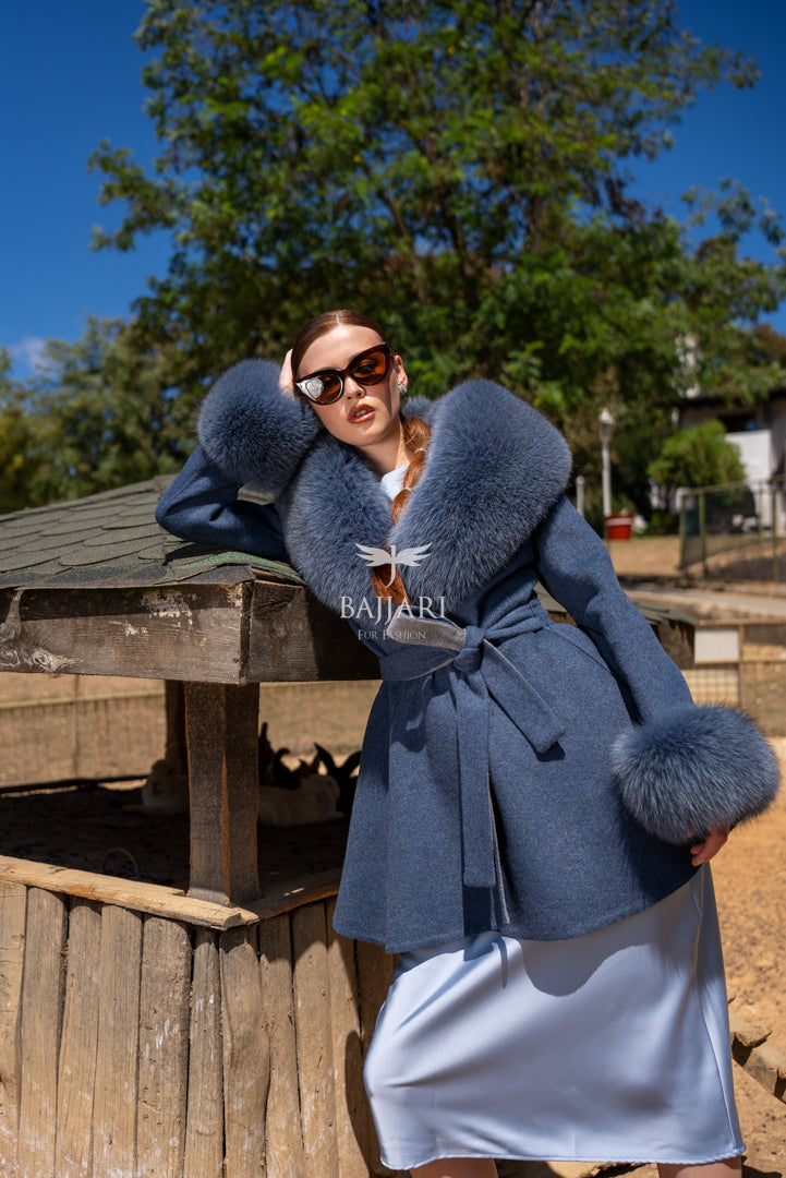 Alpaca Wool Fabric | Fox Fur Collar &amp; Cuff Detail | Flared Cut -3895-