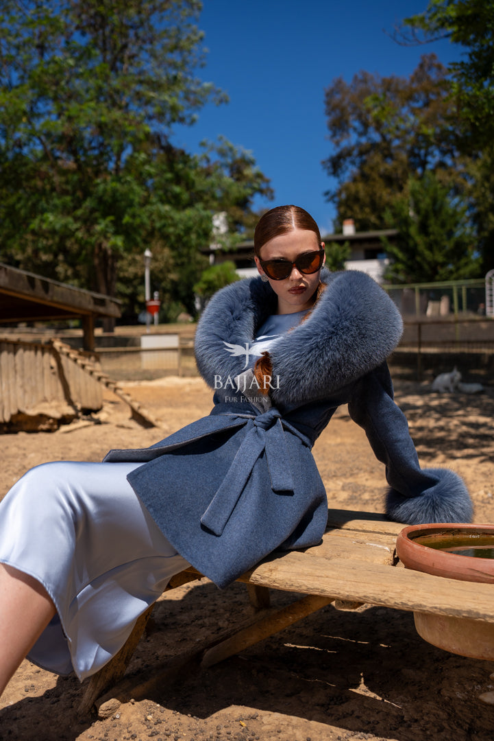 Alpaca Wool Fabric | Fox Fur Collar &amp; Cuff Detail | Flared Cut -3895-