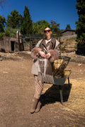 Alpaca Wool Jacket with Frost Fox Fur Sleeves, Scarf, and Hood -9485-