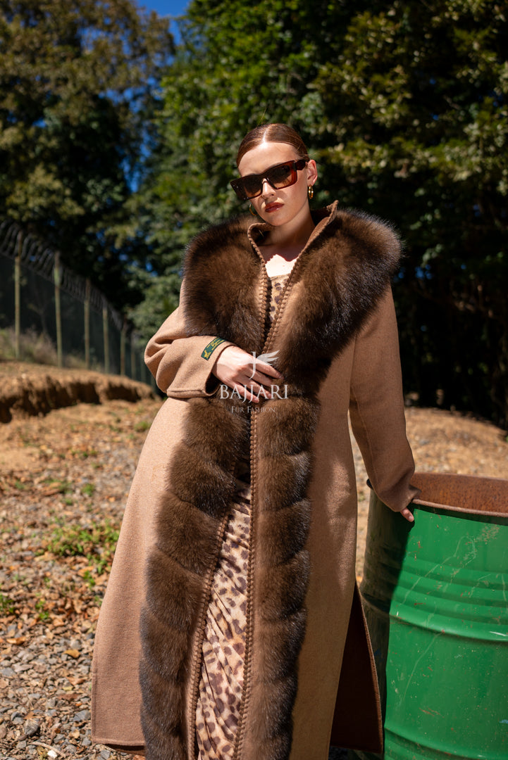 Alpaca Wool Fabric | Full Fur Front &amp; Embroidery Detail-9483-