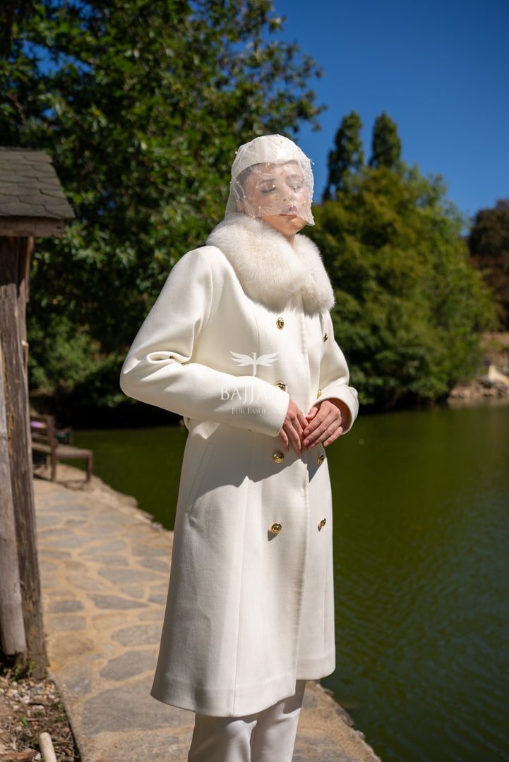 Cashmere Fabric | Gold Button Front &amp; Fox Fur Collar  -1307-