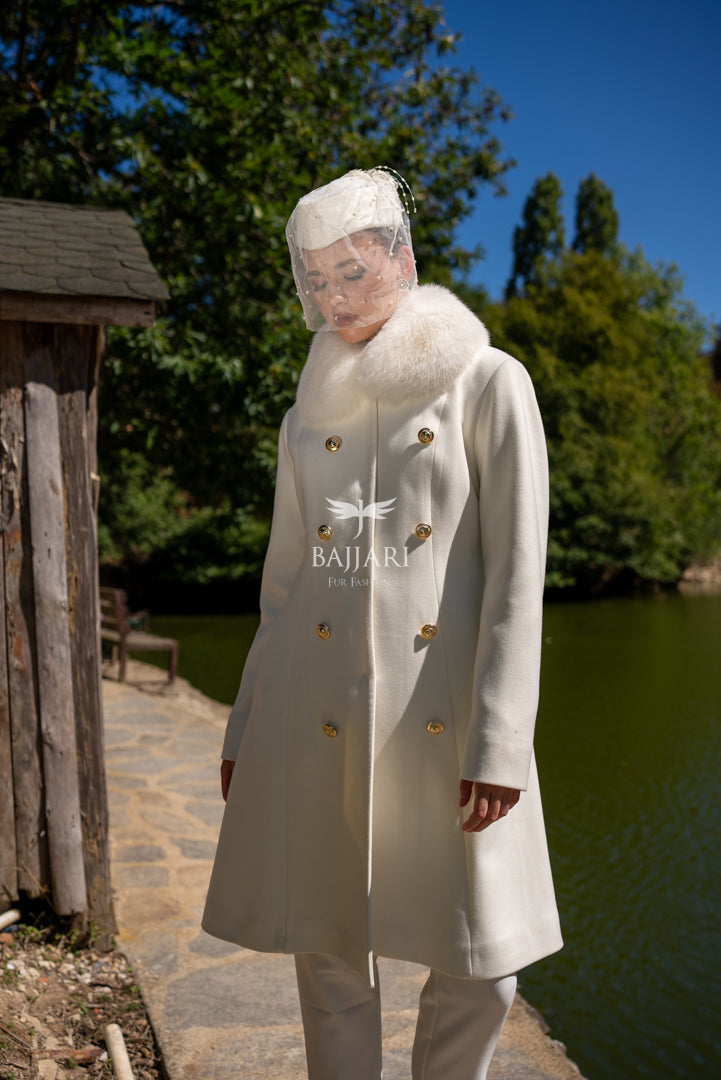 Cashmere Fabric | Gold Button Front &amp; Fox Fur Collar  -1307-