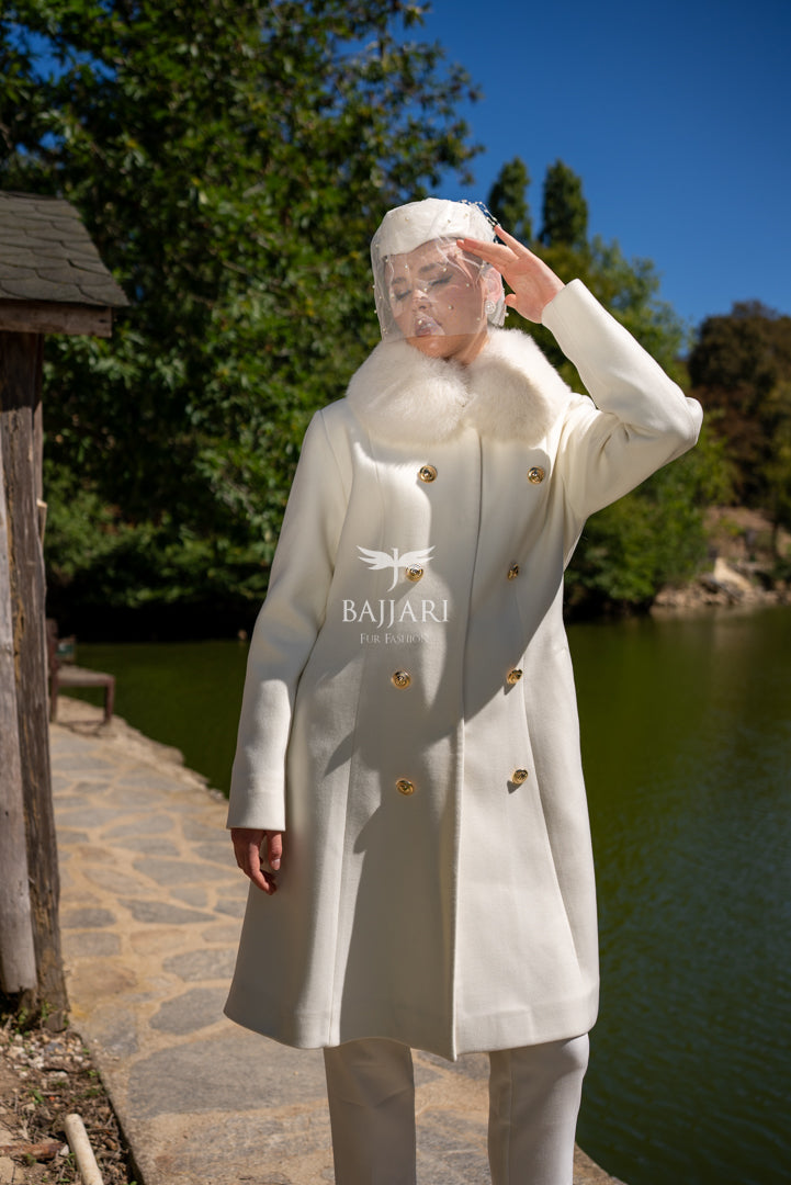 Cashmere Fabric | Gold Button Front &amp; Fox Fur Collar  -1307-
