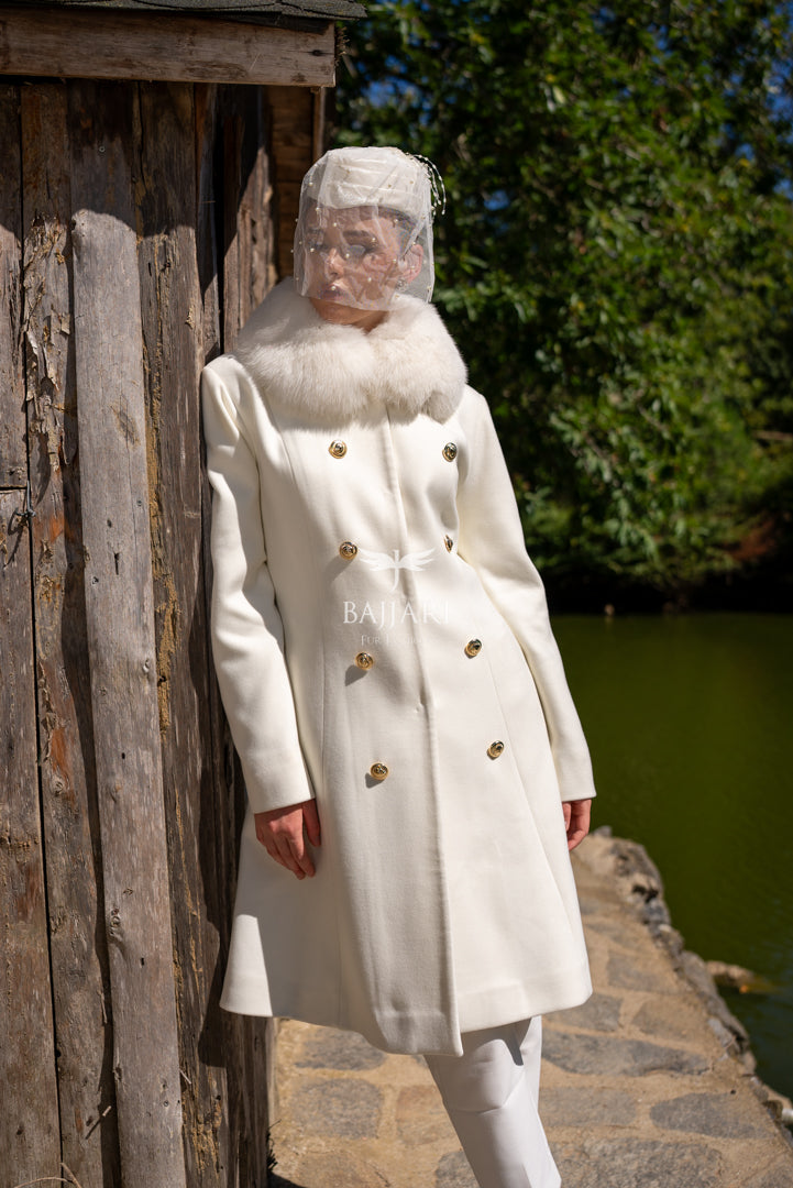 Cashmere Fabric | Gold Button Front &amp; Fox Fur Collar  -1307-