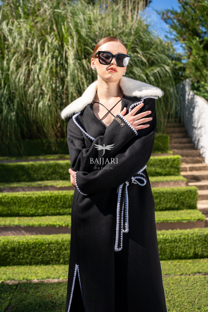 Alpaca Fabric with Rex Fur, Embroidered Details, and Belt -3991-