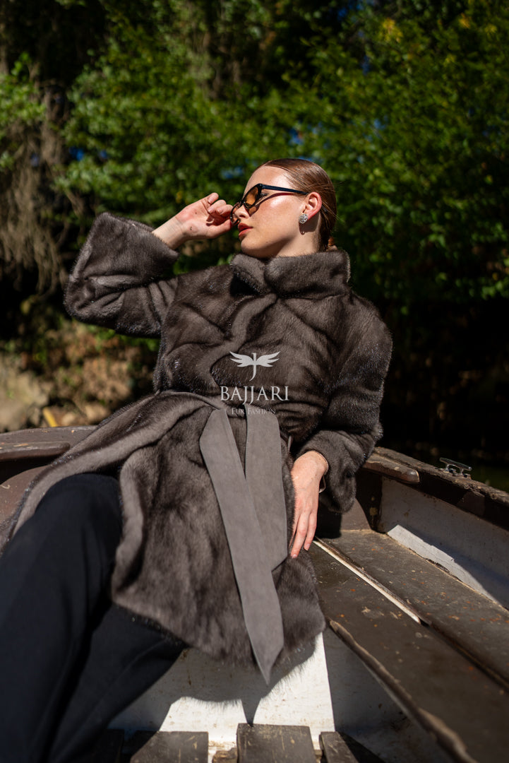 Exclusive 100% Mink Fur Women’s Coat with Belted Waist