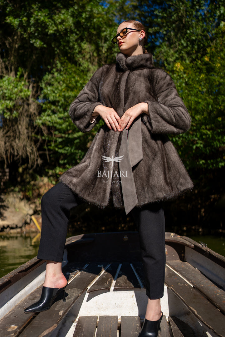 Exclusive 100% Mink Fur Women’s Coat with Belted Waist