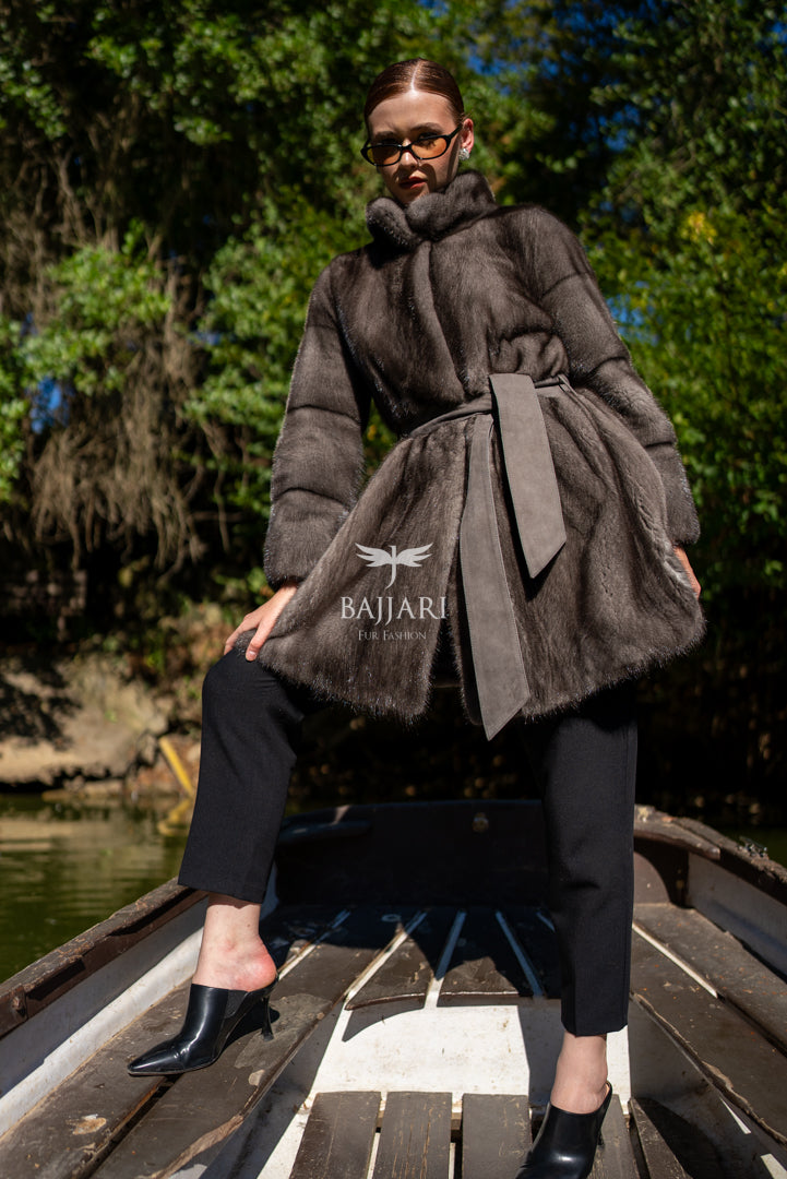 Exclusive 100% Mink Fur Women’s Coat with Belted Waist