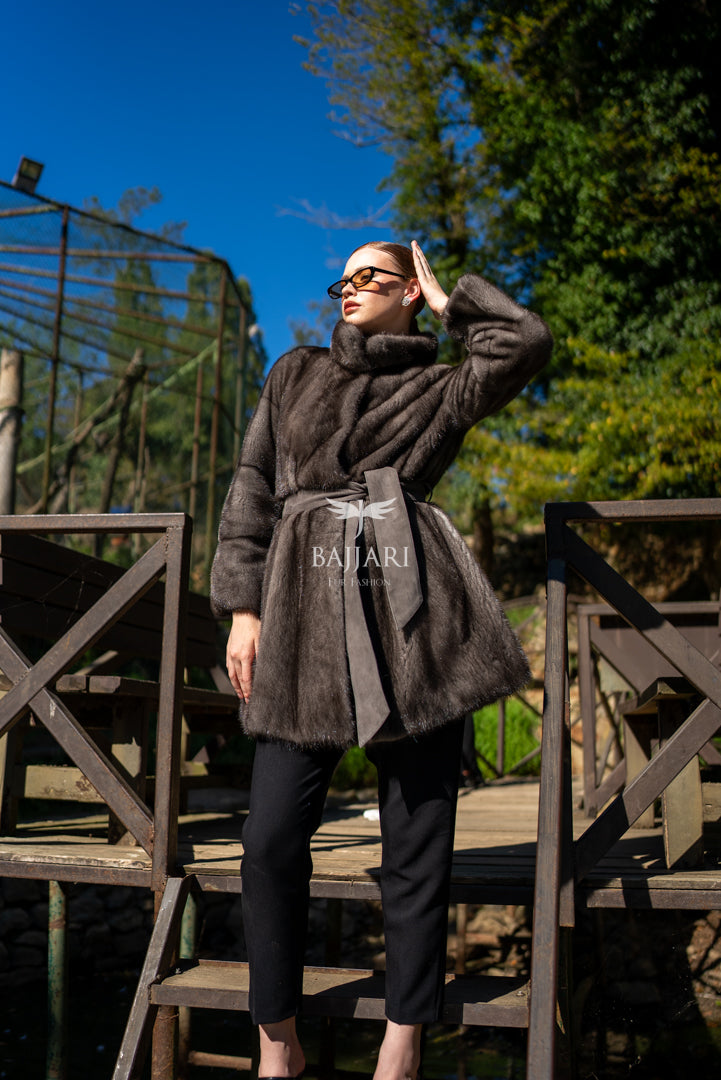 Exclusive 100% Mink Fur Women’s Coat with Belted Waist