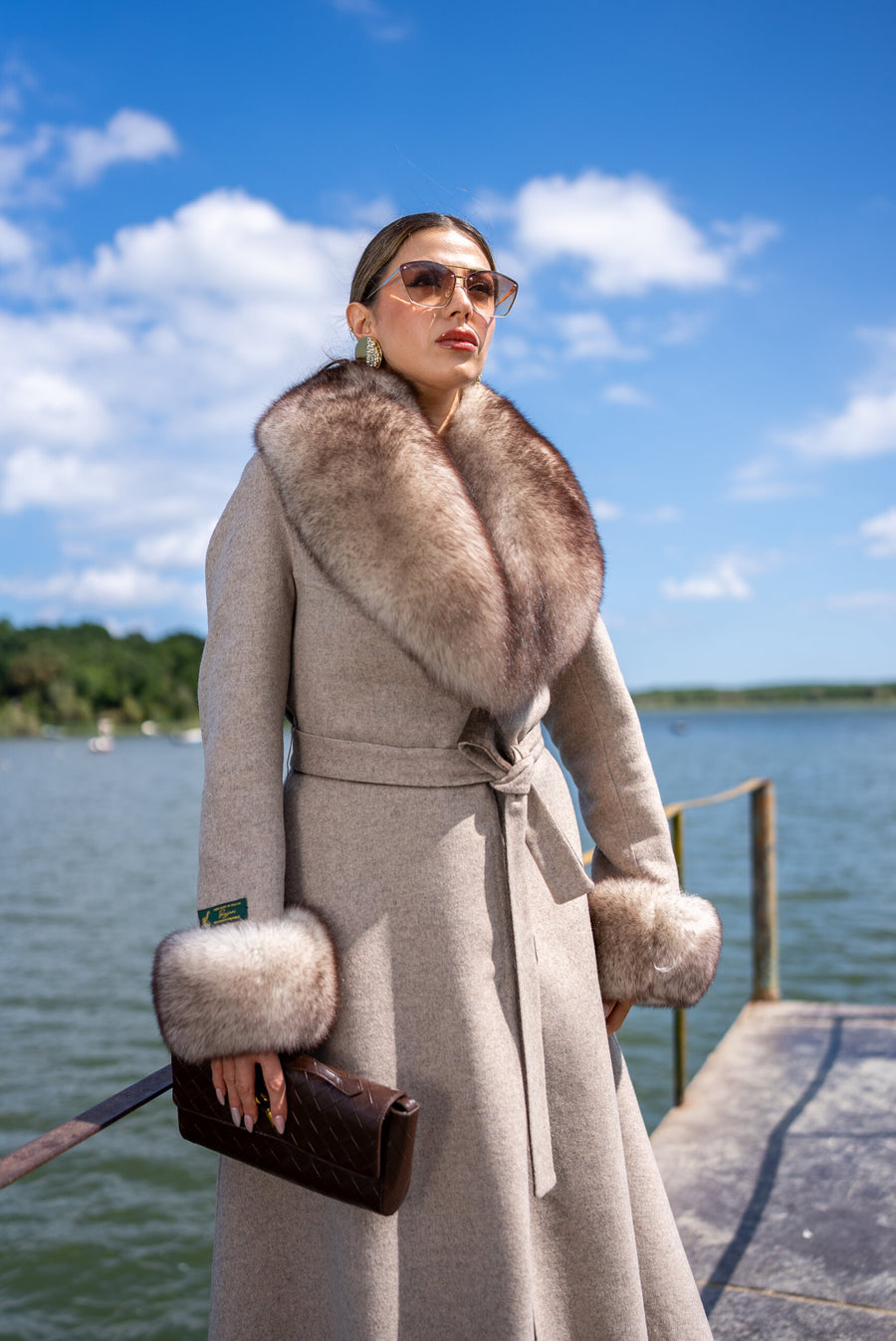 Alpaca Wool Fabric Jacket with Fox Fur Accents -3895 F-