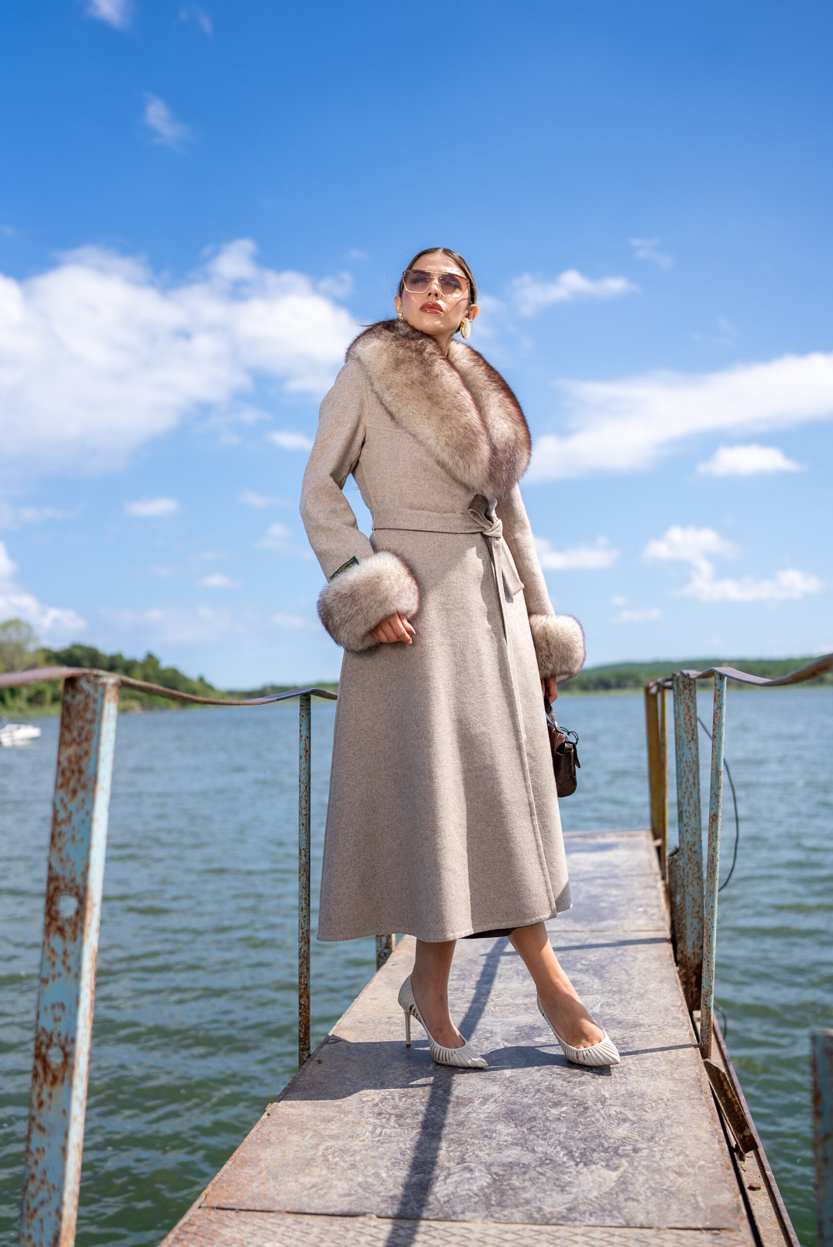 Alpaca Wool Fabric Jacket with Fox Fur Accents -3895 F-