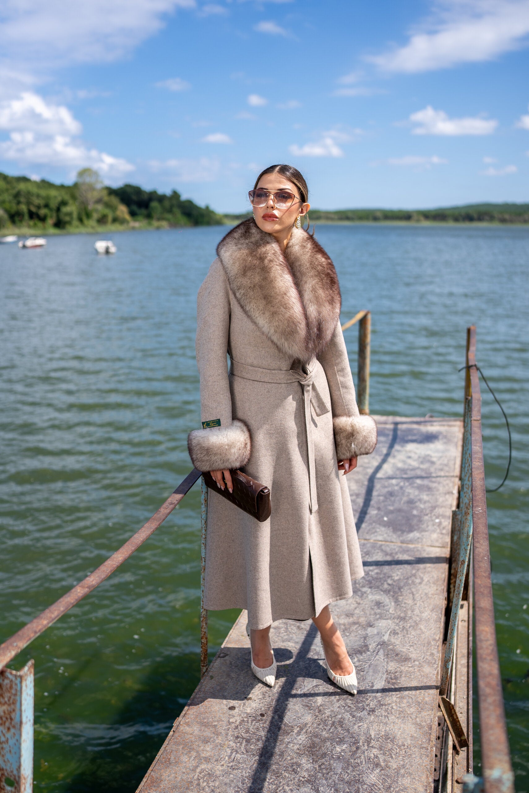 Alpaca Wool Fabric Jacket with Fox Fur Accents -3895 F-