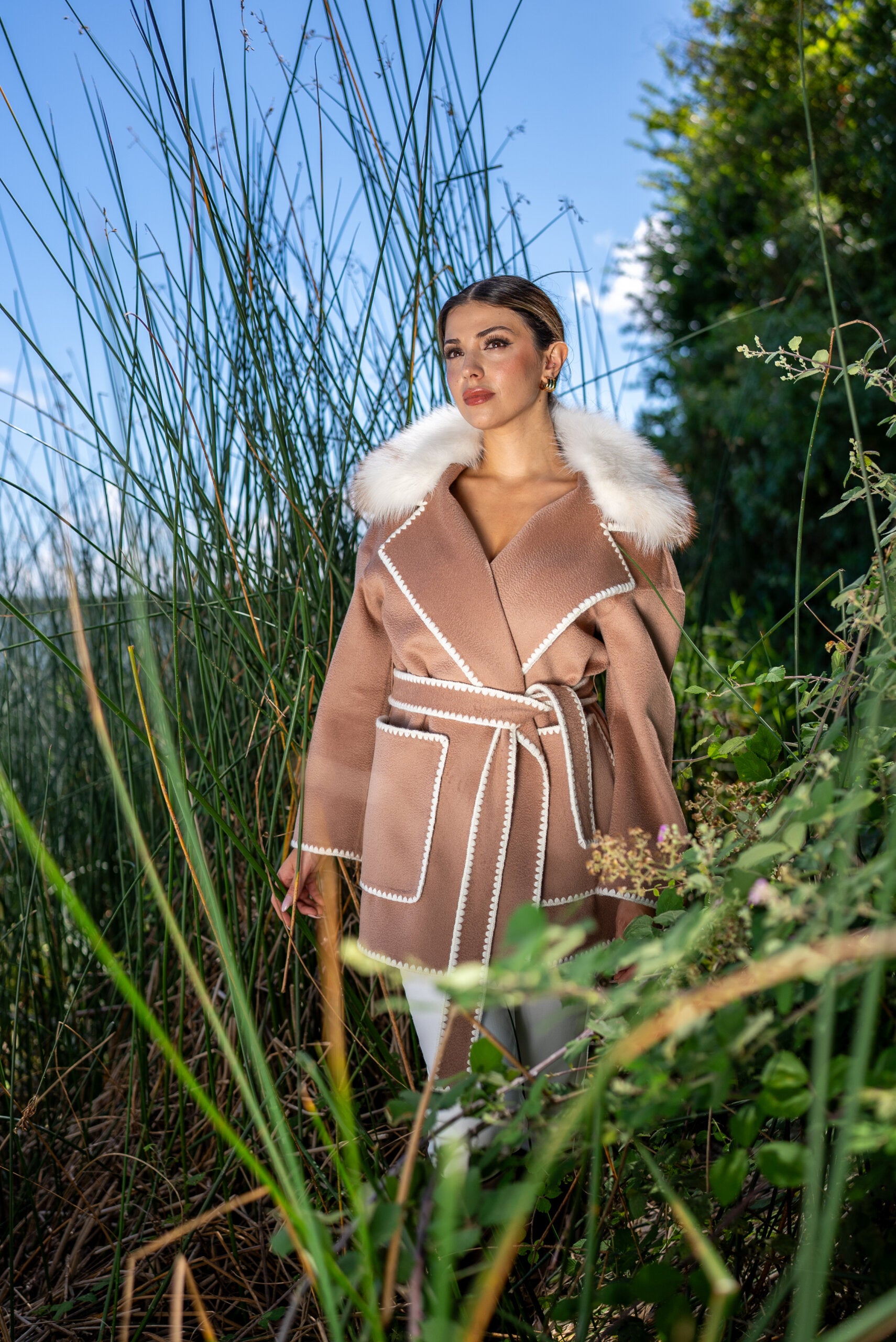 Alpaca Wool Fabric Jacket with Frost Fox Fur and Special Embroidery -9467-