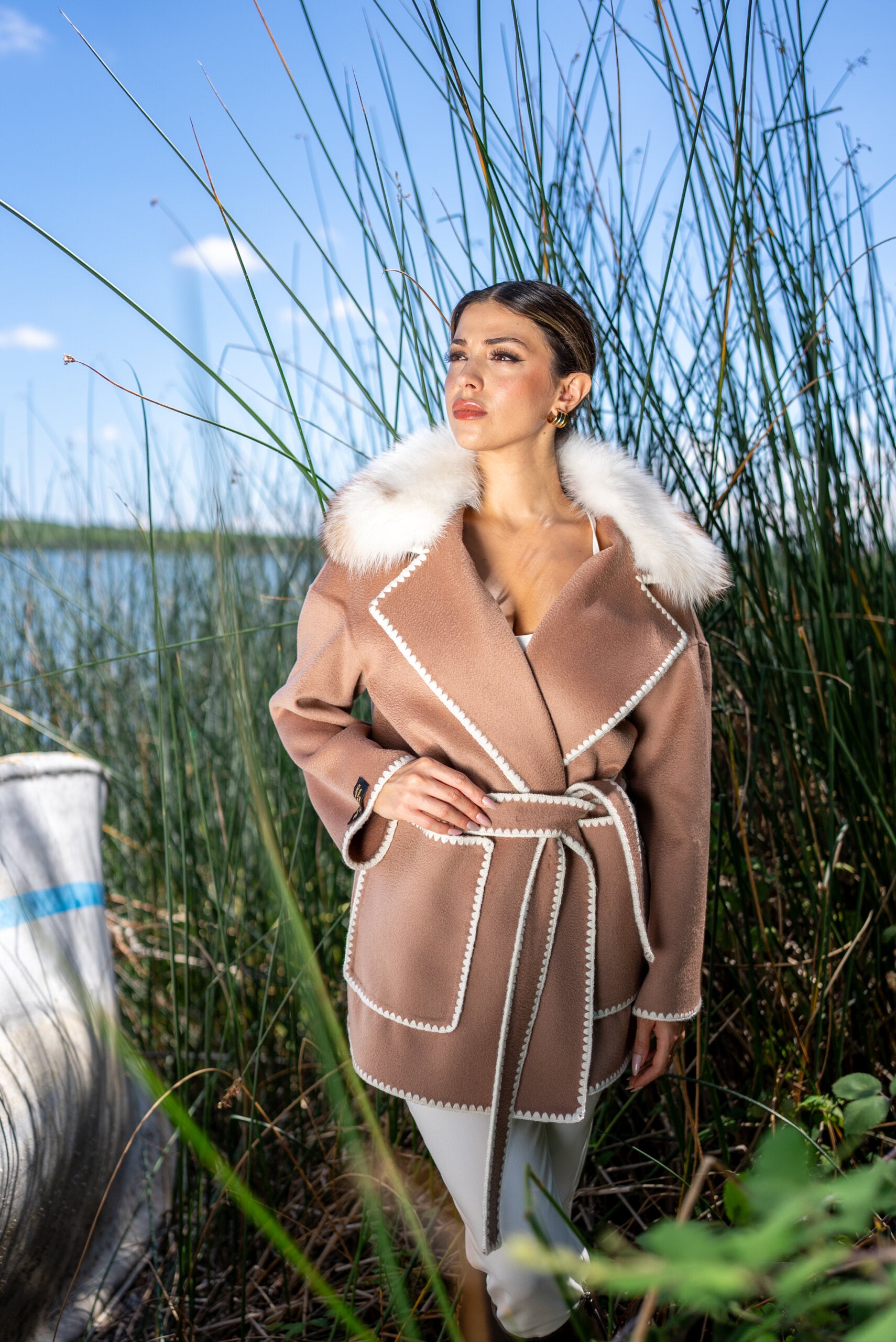 Alpaca Wool Fabric Jacket with Frost Fox Fur and Special Embroidery -9467-
