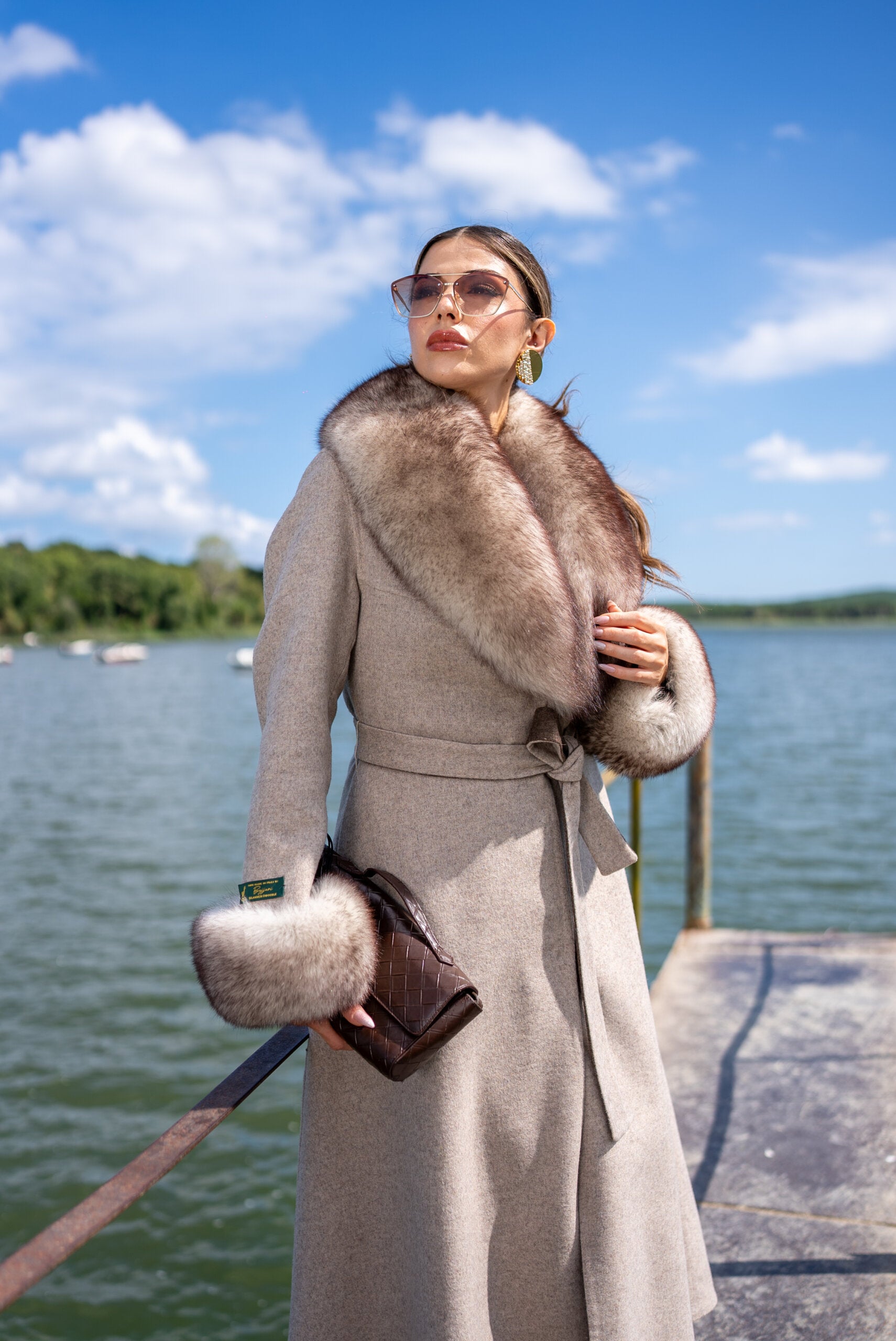 Alpaca Wool Fabric Jacket with Fox Fur Accents -3895 F-