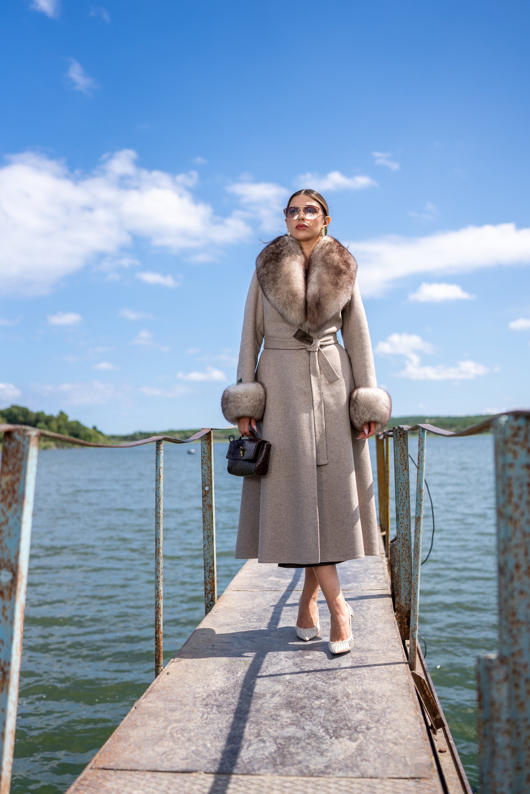 Alpaca Wool Fabric Jacket with Fox Fur Accents -3895 F-