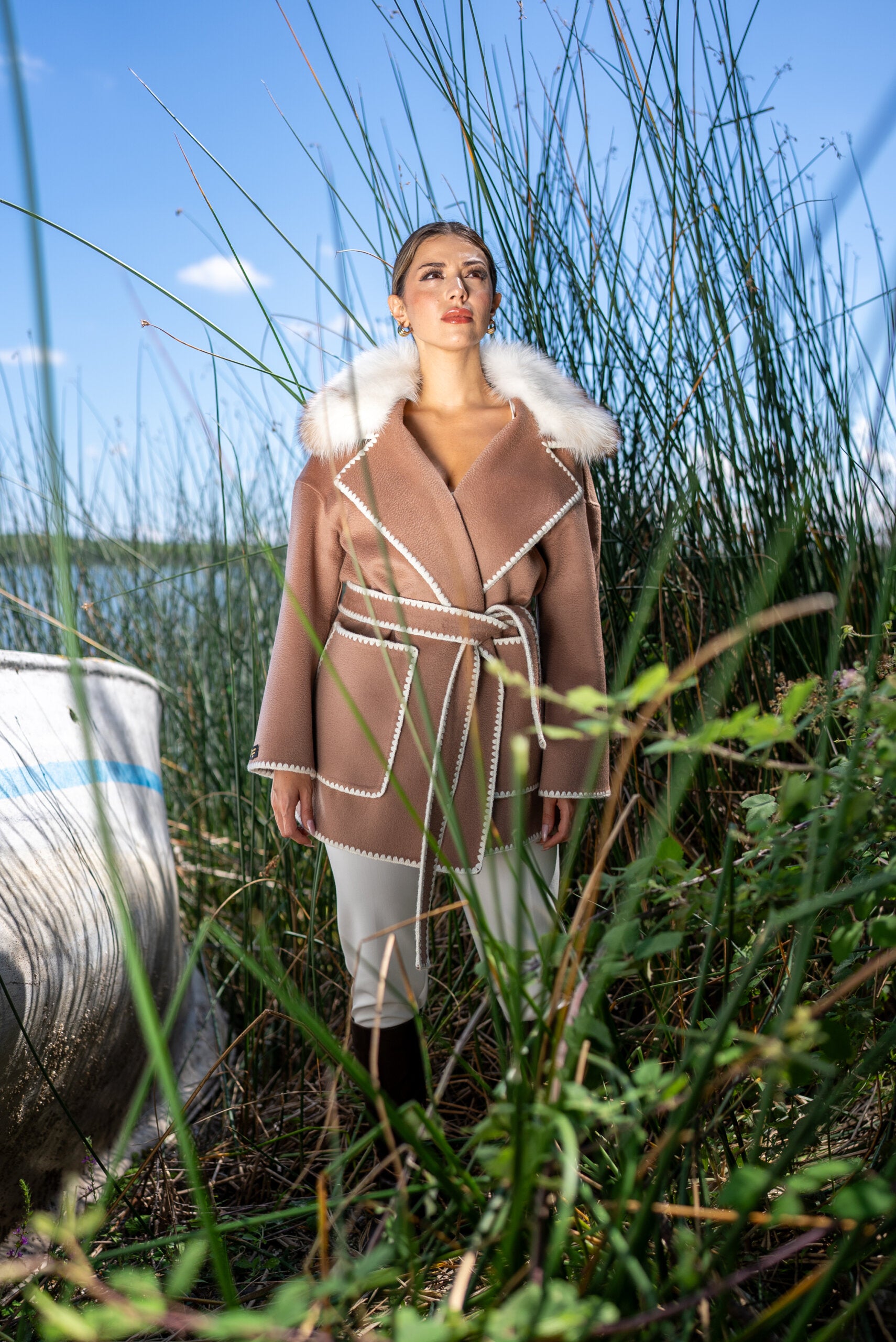 Alpaca Wool Fabric Jacket with Frost Fox Fur and Special Embroidery -9467-