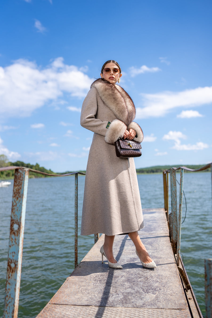 Alpaca Wool Fabric Jacket with Fox Fur Accents -3895 F-