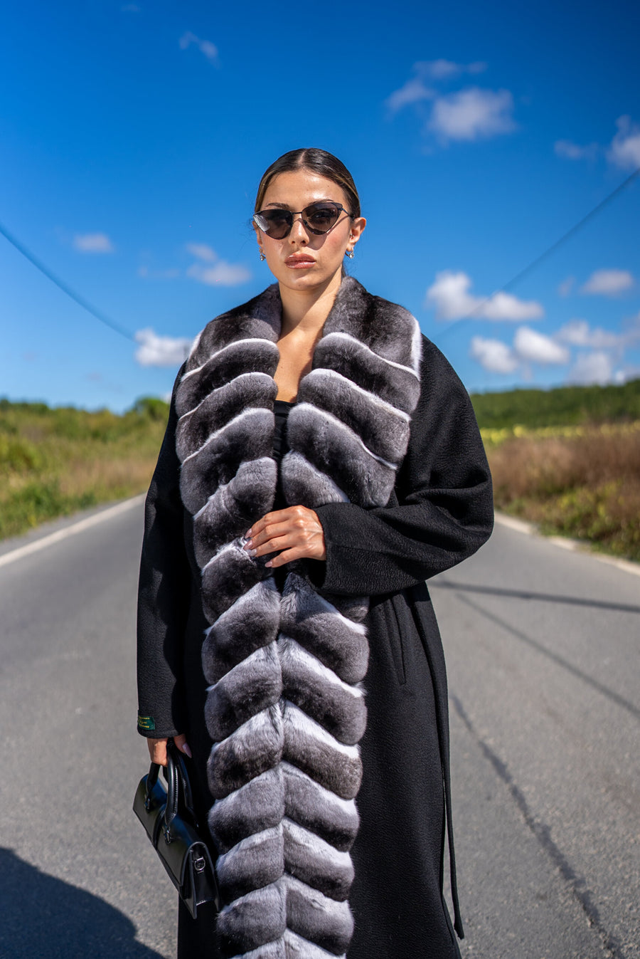 Elegant Design with Alpaca Lama Wool and Full Chinchilla Fur Front -9423-