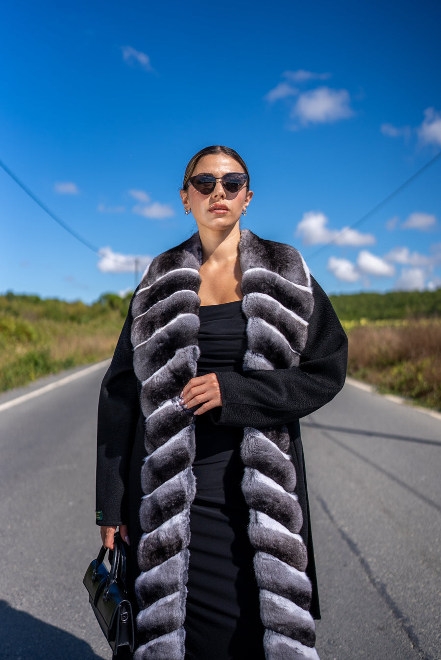Elegant Design with Alpaca Lama Wool and Full Chinchilla Fur Front -9423-
