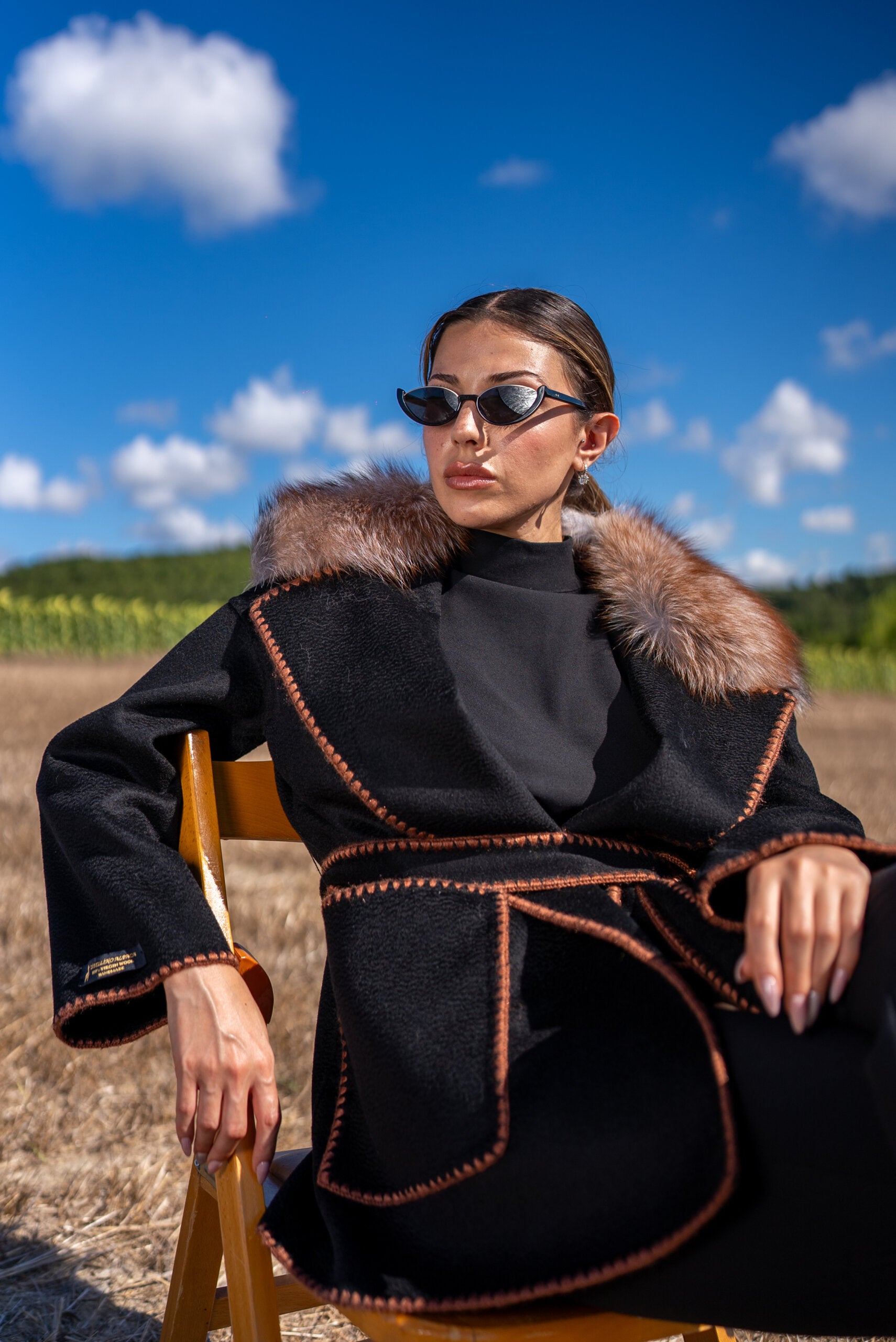 Alpaca Wool Fabric Jacket with Frost Fox Fur and Special Embroidery -9467-