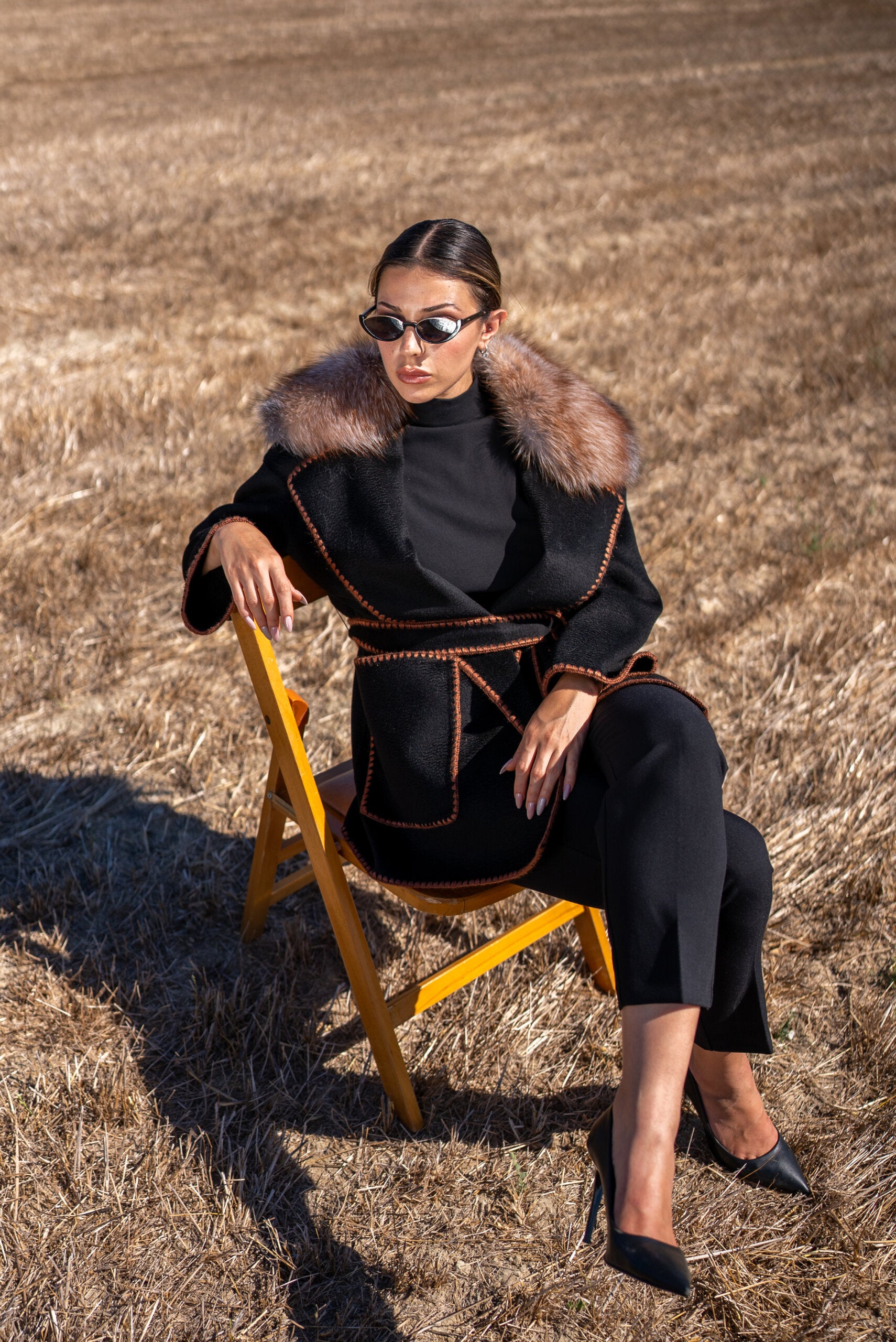 Alpaca Wool Fabric Jacket with Frost Fox Fur and Special Embroidery -9467-